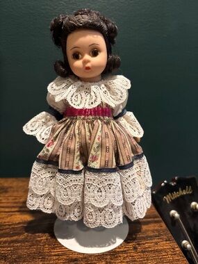 Vintage Czechoslovakian Madame Alexander Doll in White Lace Dress With Stand